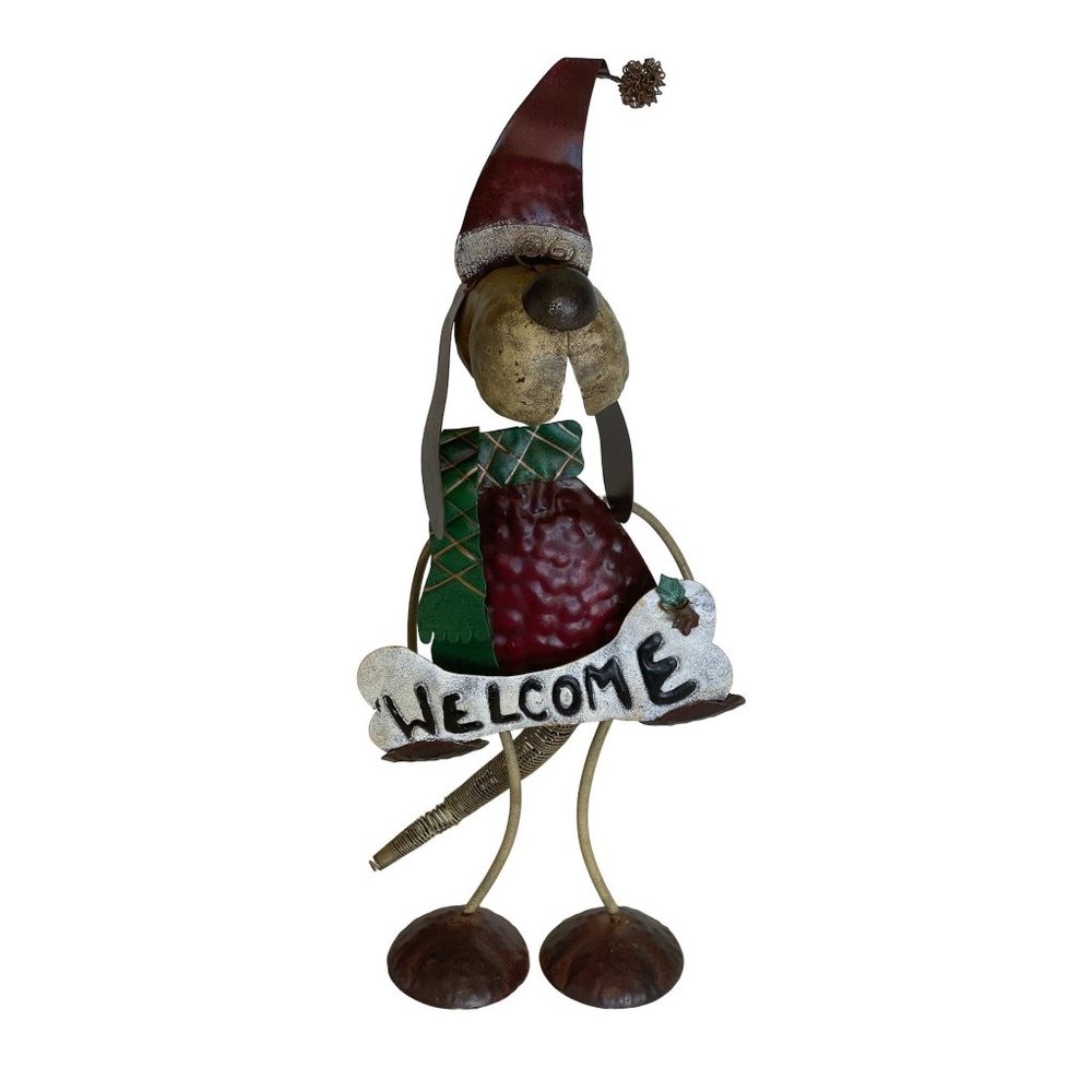 Welcome Sign Metal Hound Dog Wobble Statue Figurine Sculpture Abstract Stands 20